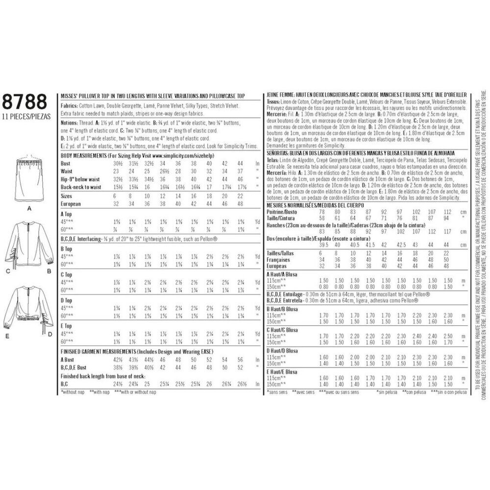 Simplicity Sewing Pattern 8788 Shirt Tunic Top Misses Size 14-22 - Picture 2 of 6
